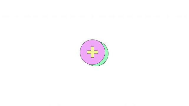 Add option button neubrutalism UI element animation. Expandable action. Plus icon creation. Animated flat user interface component for web and app design. Neo memphis motion graphic
