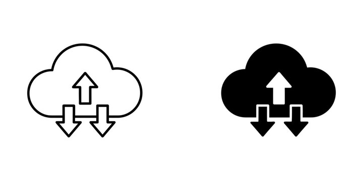 Cloud data sync icon set for upload and download with download, transfer