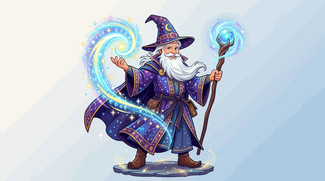 Fantasy wizard with magic staff glowing 1.