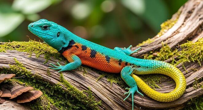 Vibrant green and yellow snake coiled on ground.