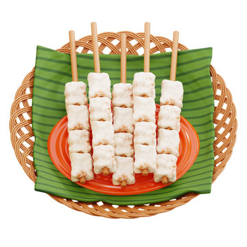 sate taichan indonesian chicken skewers 3d icon illustration