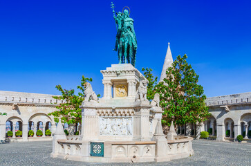 Fototapeta premium Budapest, Hungary. King Saint Stephen equestrian statue.