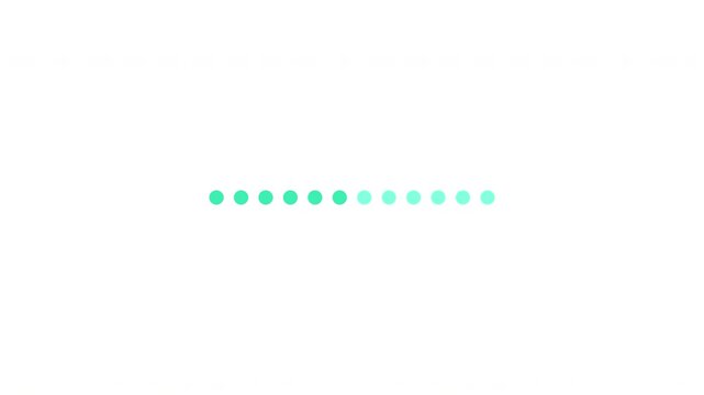 Green dotted progress indicator flat UI overlay element animation. Horizontal row of circular dots status. Loading bar. Animated user interface component for web and app design. Modern motion graphic
