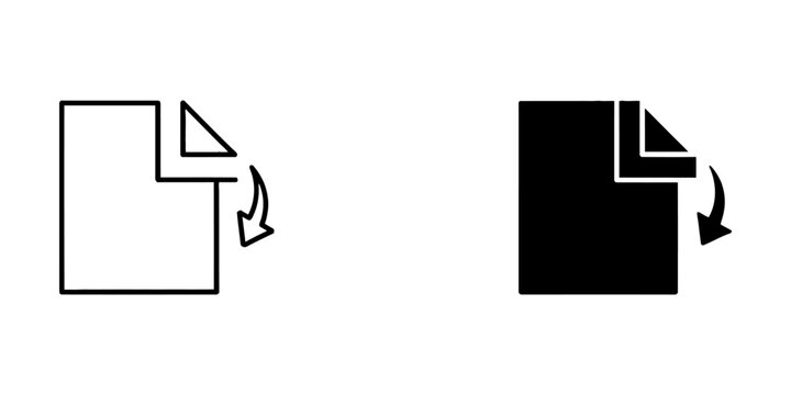 Paper sheet turning page icon set in linear and solid styles with document
