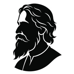 Rabindranath Tagore head profile portrait silhouette vector illustration, poet face isolated © Nuralam