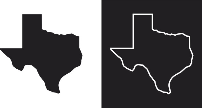 Texas state silhouette icons set, solid and outlined map shapes, black USA geography symbols, vector illustration