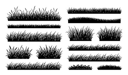 Grass Border and Meadow Silhouette Collection Vector Natural Design Elements © MstChufia