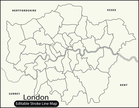 Black and white line map of london boroughs illustration
