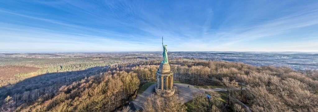 Drone view of Hermannsdenkmal monument in Teutoburg Forest Germany