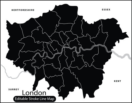 Black and white map of london city districts illustration