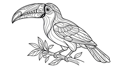 Obraz premium Zentangle Toucan Bird Line Art Illustration on Branch