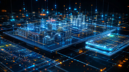 Obraz premium Futuristic Autonomous Digital Twin Ecosystem - Real Time Data Synchronization and Predictive Analytics Network