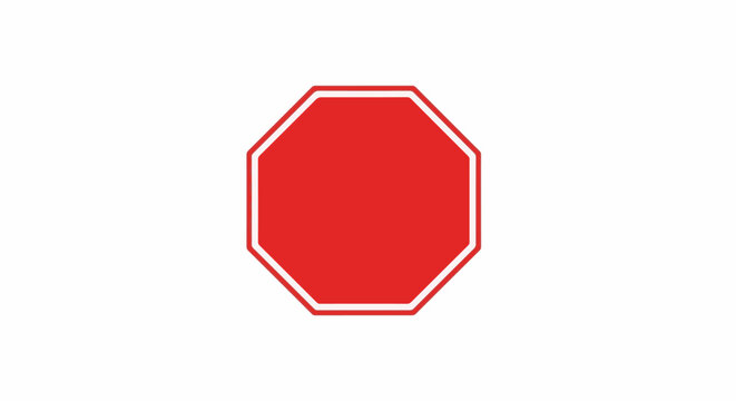 A solid red octagonal stop sign with a white border on a white background