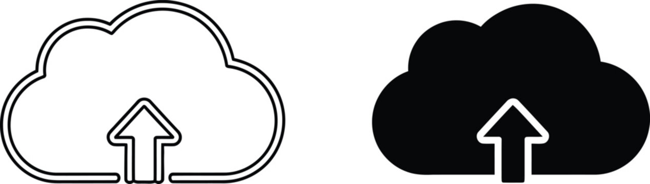 Cloud silhouette with upload icon for data storage