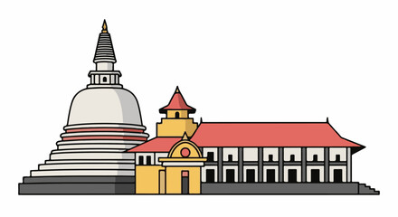 Obraz premium A stylized illustration of a large stupa and connected buildings