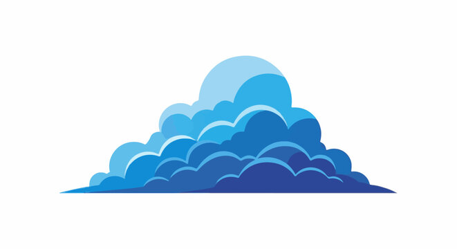 A stylized, layered cloud formation in various shades of blue on a white background