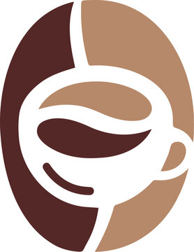 Creative coffee logo featuring a coffee cup integrated within a coffee bean shape. Modern vector design symbolizing coffee shops, cafes, espresso bars, roasted coffee beans, hot beverages, barista cul
