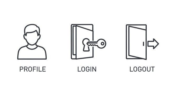 User authentication icons profile login and logout line art set