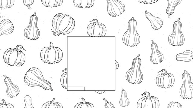 Hand drawn pumpkin pattern surrounding a white rectangular frame provides a seasonal autumn border for text or graphic design elements.