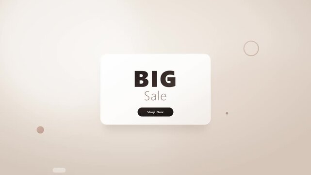 Minimalist big sale announcement with shop now button on soft beige background shopping