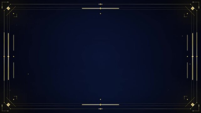 Minimalist deco golden and white geometric frame on a dark navy blue background