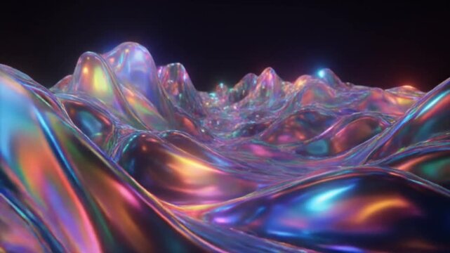 Quantum Liquid Aurora Abstract 3D Motion Background with Iridescent Glass Waves