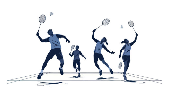 Badminton Players Action Silhouette Illustration