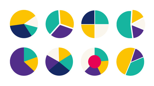 Colorful pie chart and donut chart icon set on white background