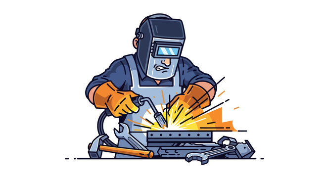 Welder Working Vector Illustration
