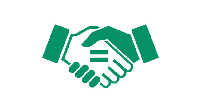Handshake with equality symbol, symbolizing partnership, agreement, and fairness