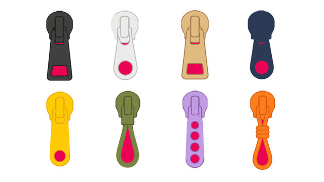Set of colorful zipper pull tabs isolated on white background