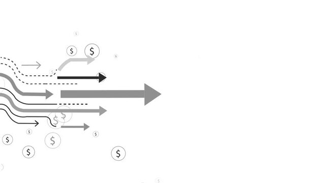 Financial Growth- Concept. Multiple Directional Arrows With Dollar Particle Symbols Animation