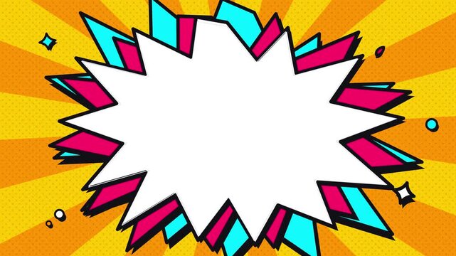 Vibrant comic book explosion burst with white copy space and yellow orange pink cyan colors