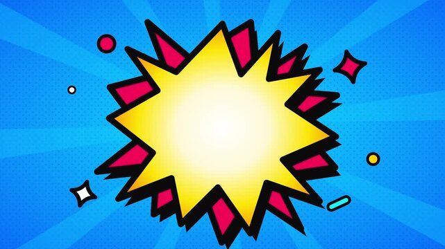 Vibrant comic book explosion burst with yellow center and blue radial background