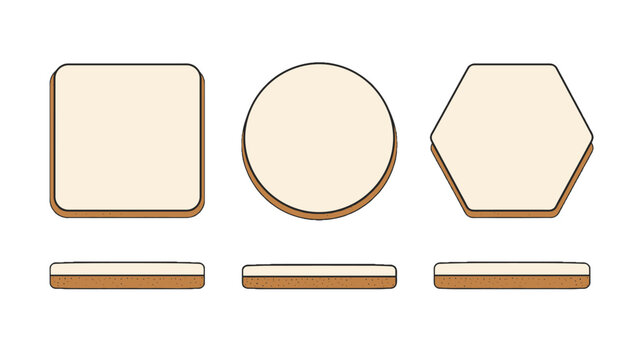 Set of blank coaster shapes with front and side views