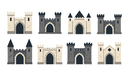 Set of medieval castle gate facades in flat vector style © Alan