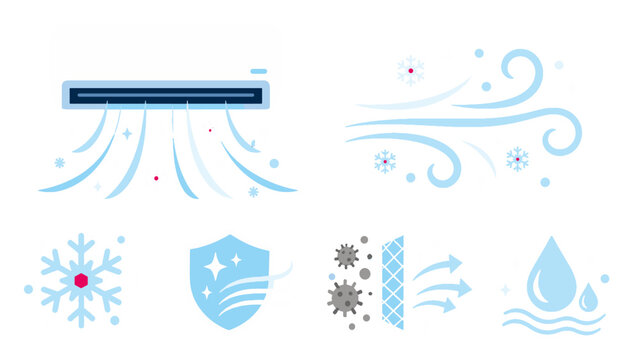 Air conditioning and clean airflow icon set in pastel style