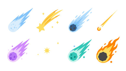 Set of colorful meteor and shooting star vector icons © Alan