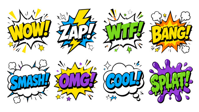 Comic speech bubble set with pop art exclamation words