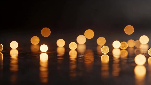 Golden circular lights on reflective surface