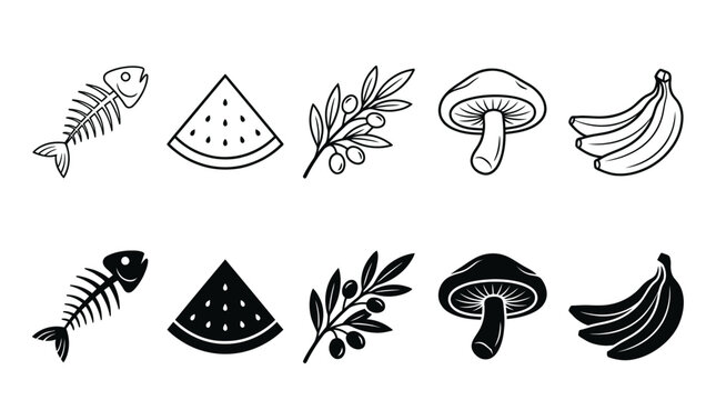 Food Ingredients Line and Glyph Icon Set