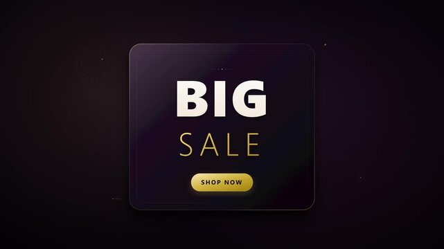Big sale banner with golden shop now button on dark background shopping discount