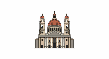 Obraz premium A simplified, colorful illustration of a grand building with a central dome