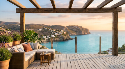 Fototapeta premium Modern Mediterranean Terrace - zoom background