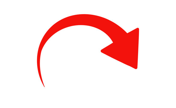 Red curved downward arrow icon png transparent background.