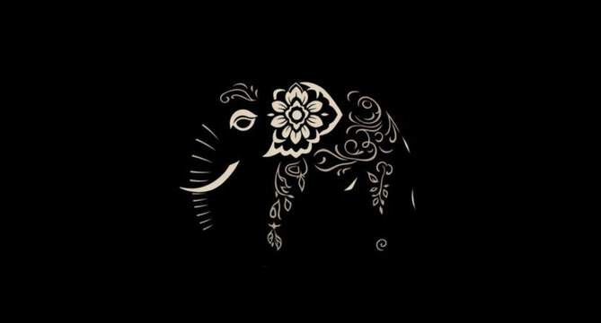 Vector illustration of a vintage black floral design pattern with the silhouette of a woman in a mask and decorative grunge ornaments