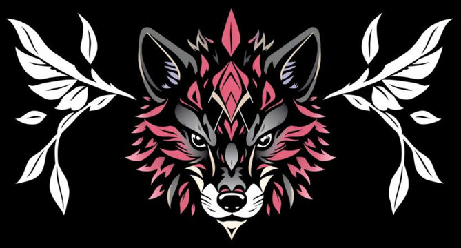 Black silhouette of a wild wolf head tribal tattoo and animal predator mascot vector illustration