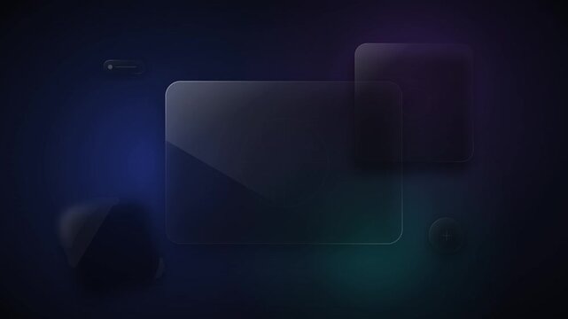 Dark background with translucent glass UI and glowing blue accents abstract blur