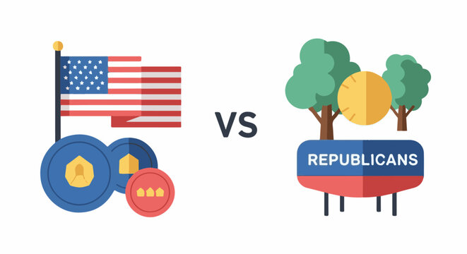 American flag and coins versus Republican symbolism with trees