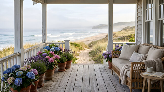 Rustic Seaside Veranda - summer zoom background